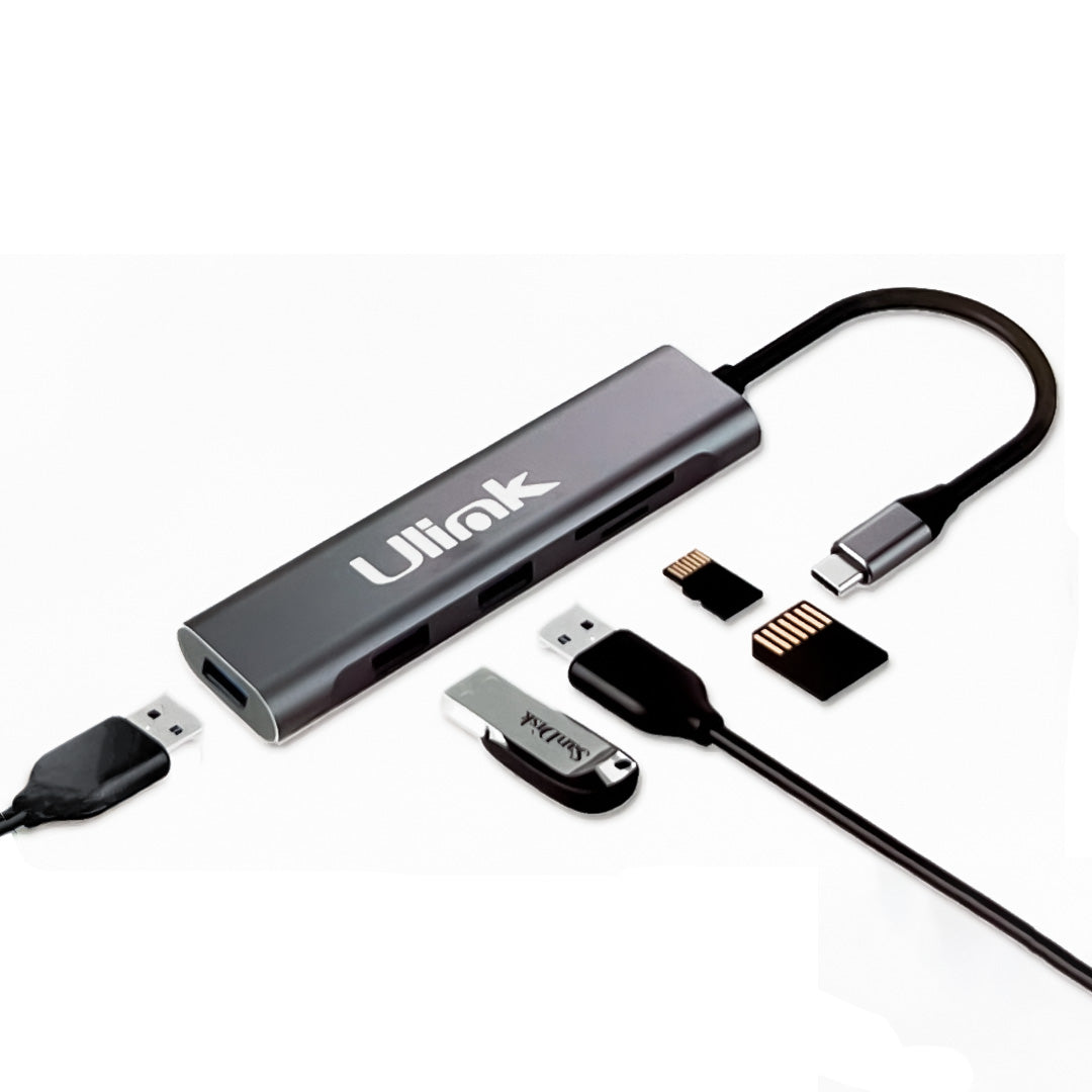 Adaptador Multipuerto USB C 5 en 1- USB3.0*3, SD*1-MicroSD*1 Aluminio / mod. UL-ADC530RD