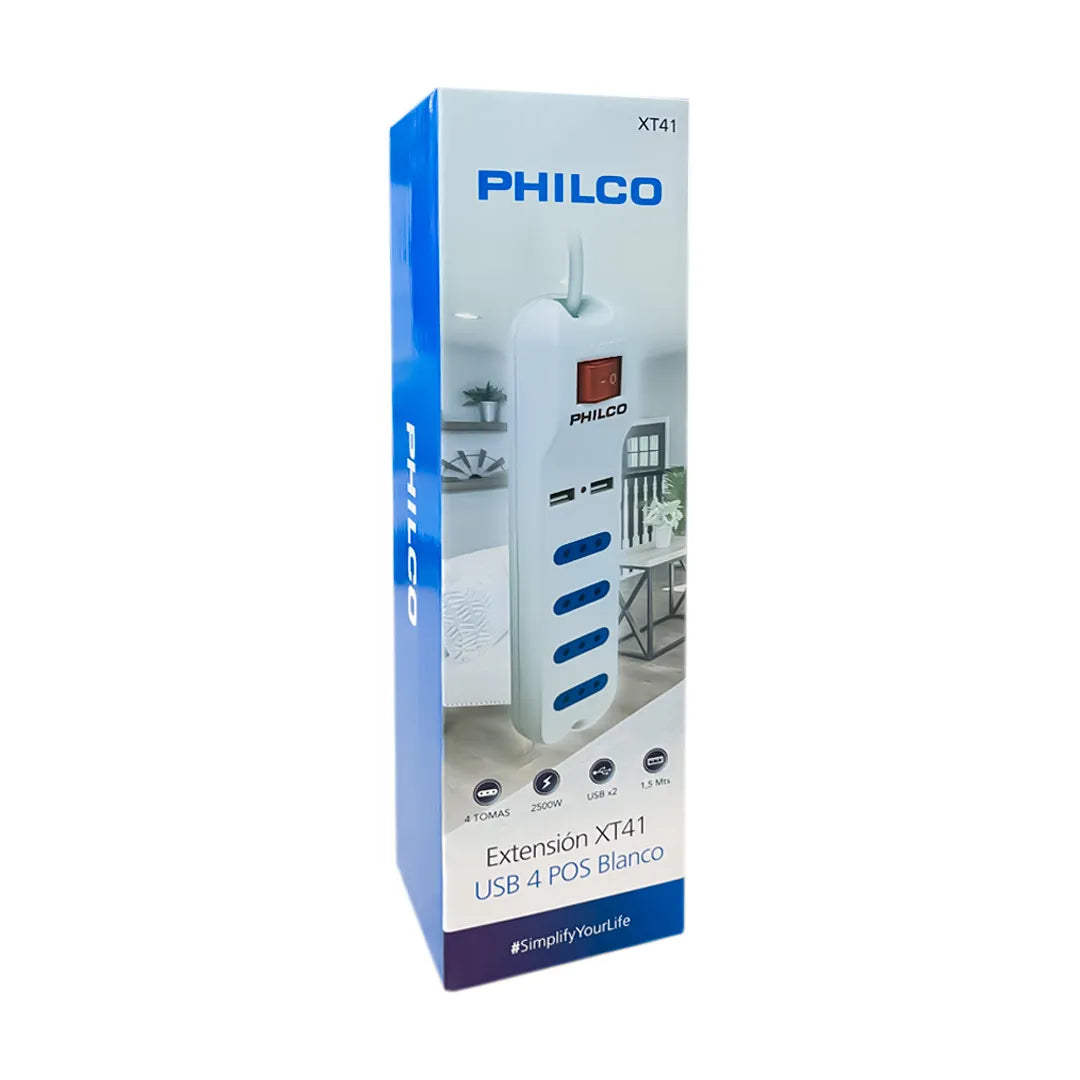 Alargador Philco Xt41 Usb 4 Pos Blanco 2500 W USB