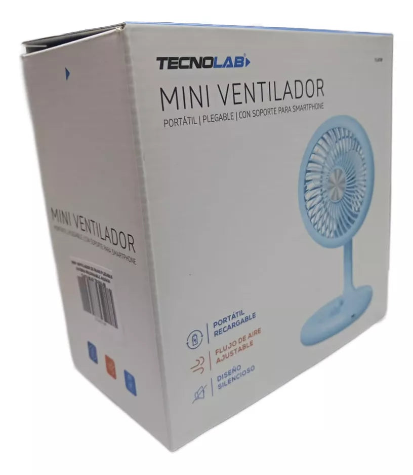 Ventilador Plegable Recargable Usb Portátil Celeste Tecnolab