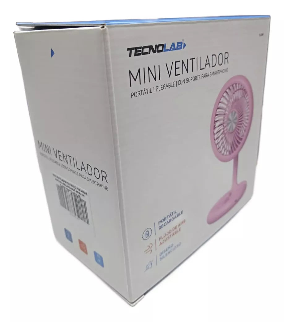 Ventilador Plegable Recargable Usb Portátil Rosado Tecnolab