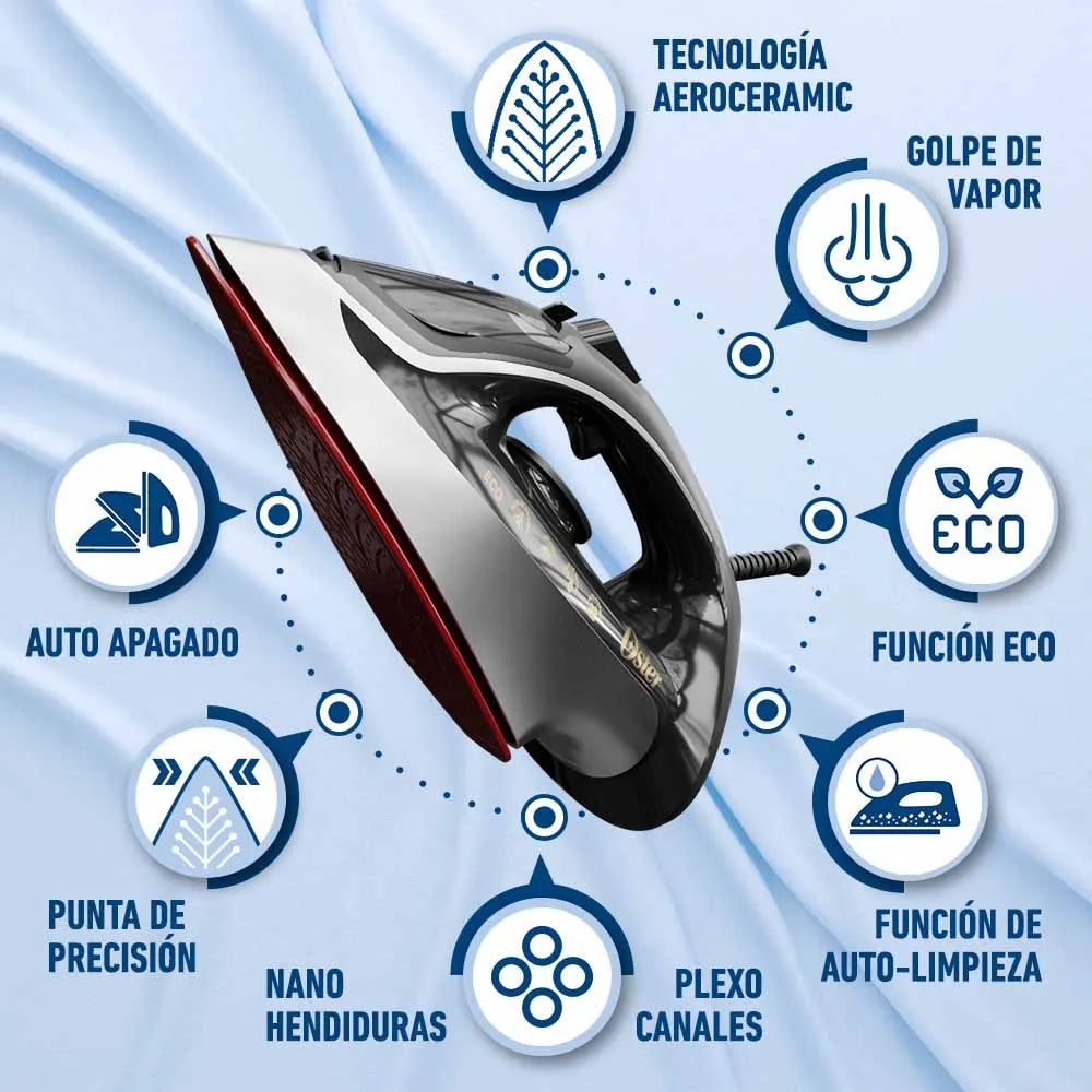 Plancha de vapor Oster® con tecnología aerocerámica GCSTAC6953