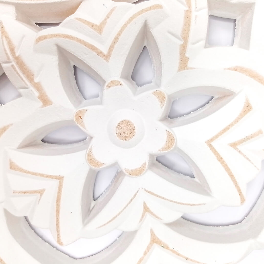 Mandala de Madera Blanco Y Beige 50x50 cm