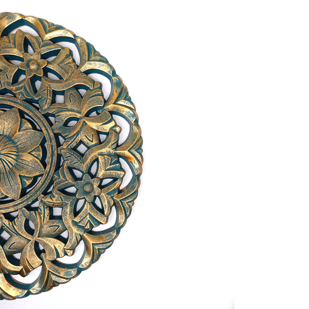 Mandala de Madera Turquesa Y Dorado 50x50 cm