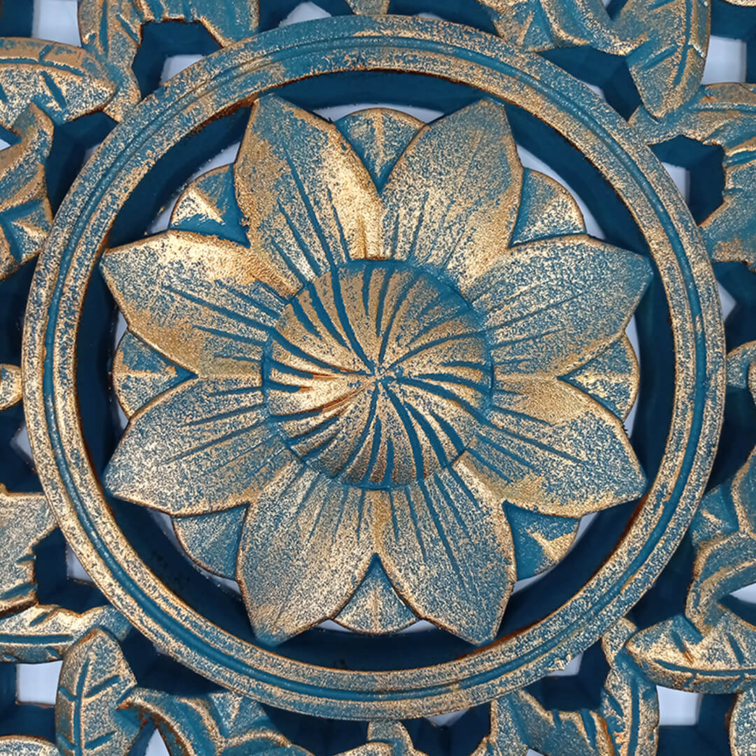 Mandala de Madera Turquesa Y Dorado 50x50 cm