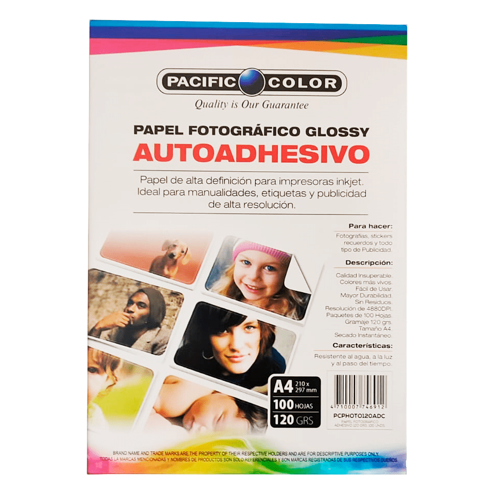 PAPEL GLOSSY 180G 100 UNID ADHESIVE PCPHOTO120ADC