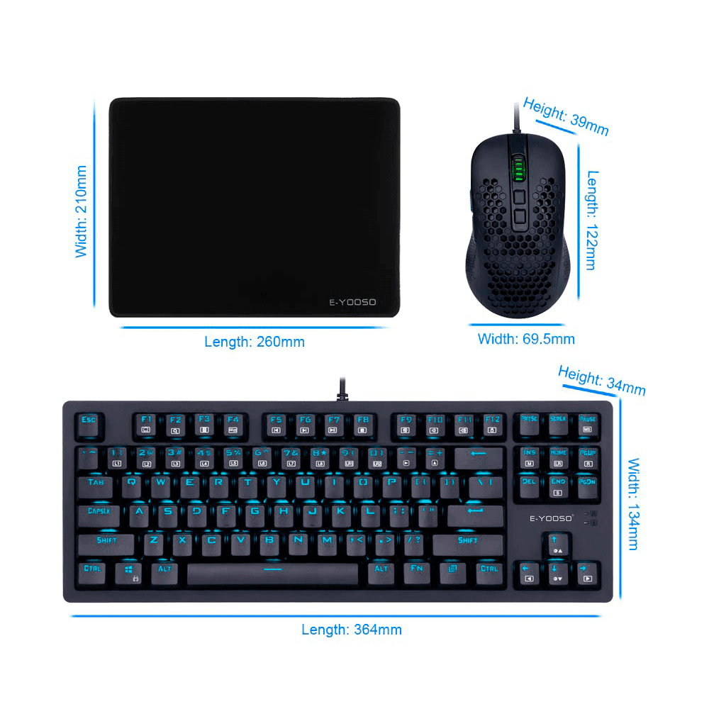 Combo Gamer Teclado + Mouse + Mousepad E-Yooso Z737 Sw Blue
