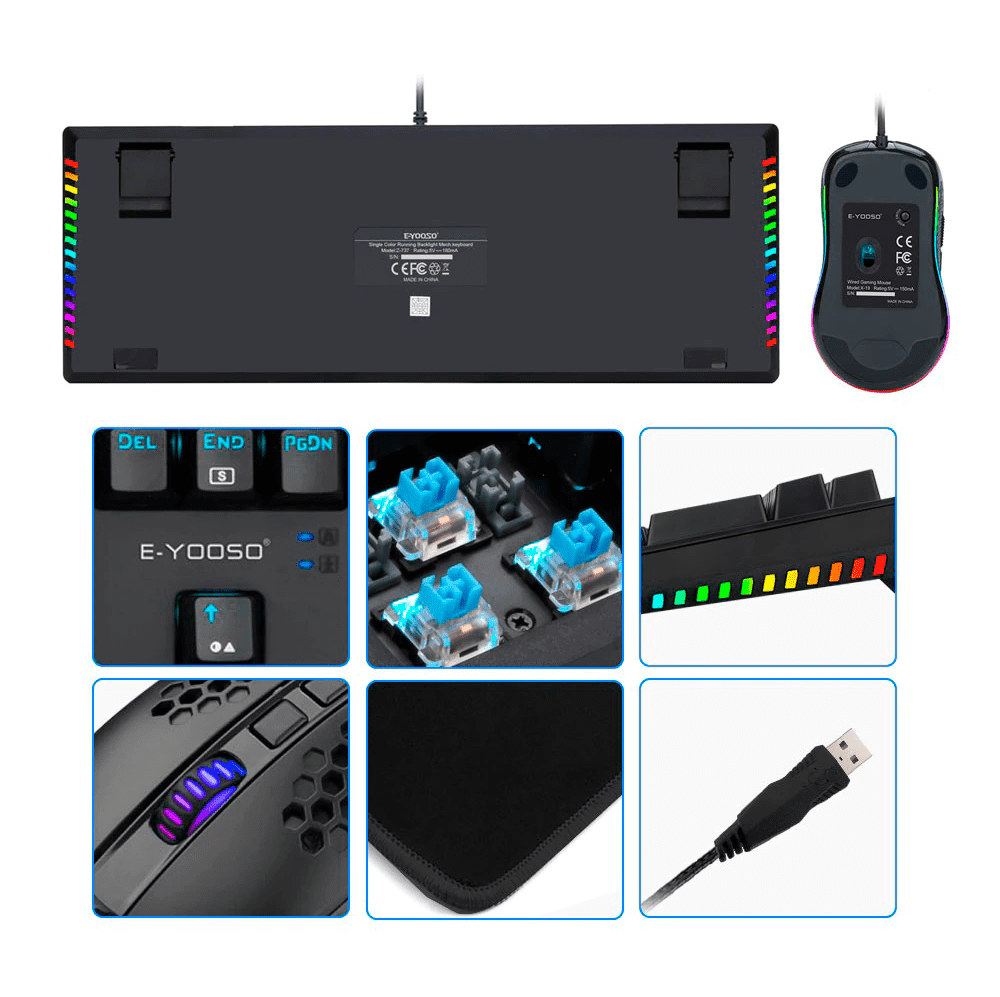 Combo Gamer Teclado + Mouse + Mousepad E-Yooso Z737 Sw Blue