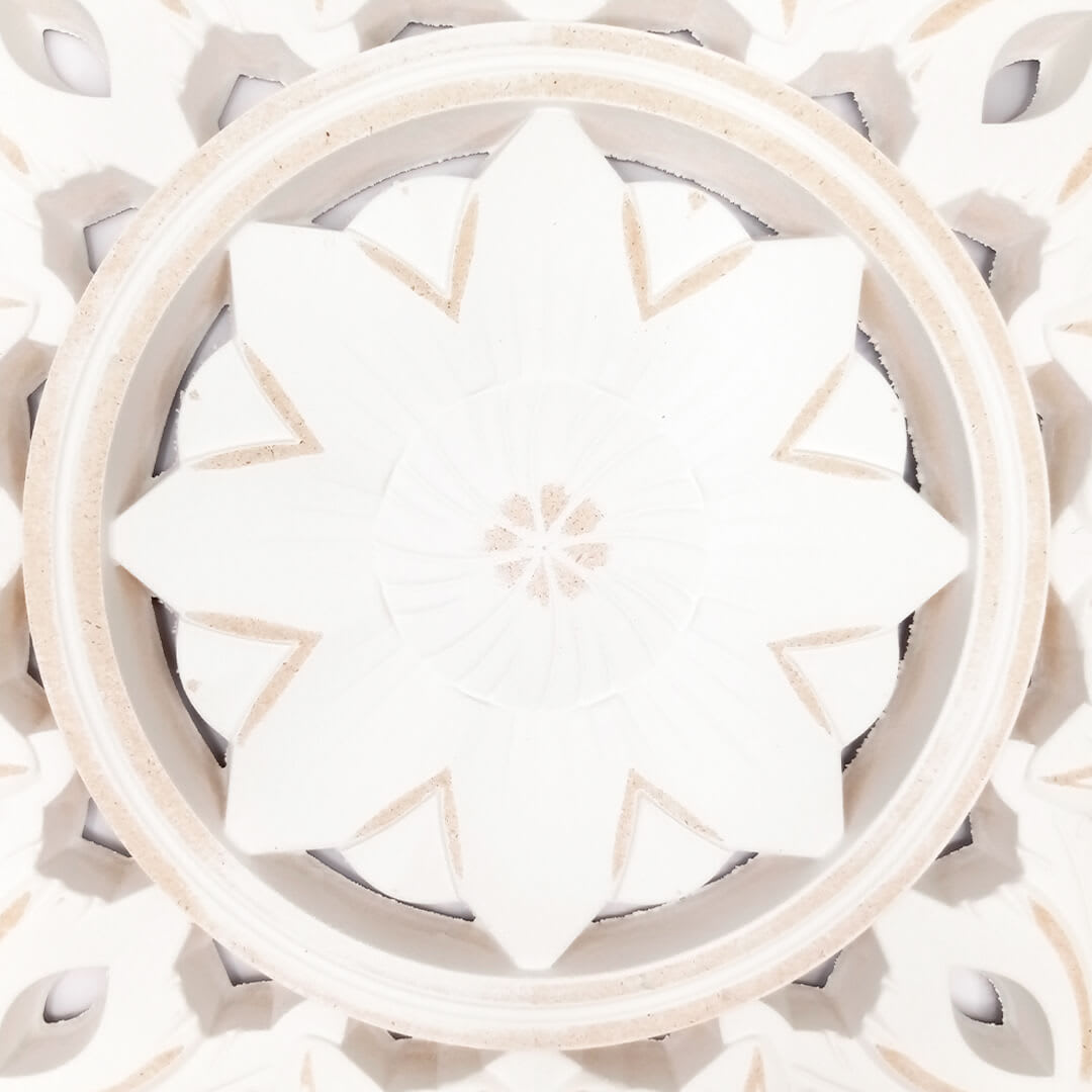 Mandala de Madera Blanco Y Beige 50x50 cm