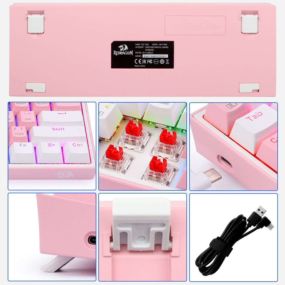 Teclado Mecánico Redragon Fizz Pink White K616 RGB